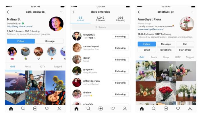 Instagram uji coba tampilan profil pengguna berbentuk persegi panjang